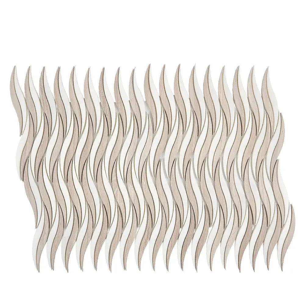 Waves Wooden Beige & Thassos Marble Mosaic Tile | Tile Club