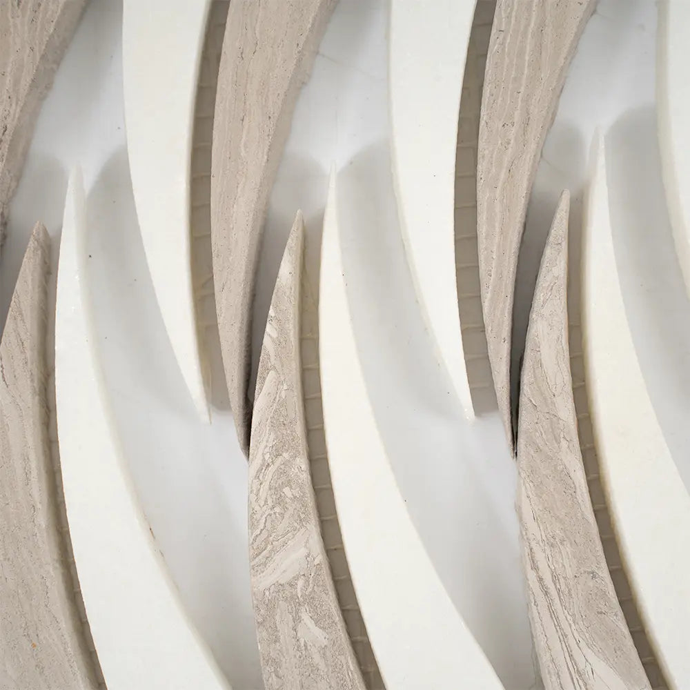 Waves Wooden Beige & Thassos Marble Mosaic Tile | Tile Club