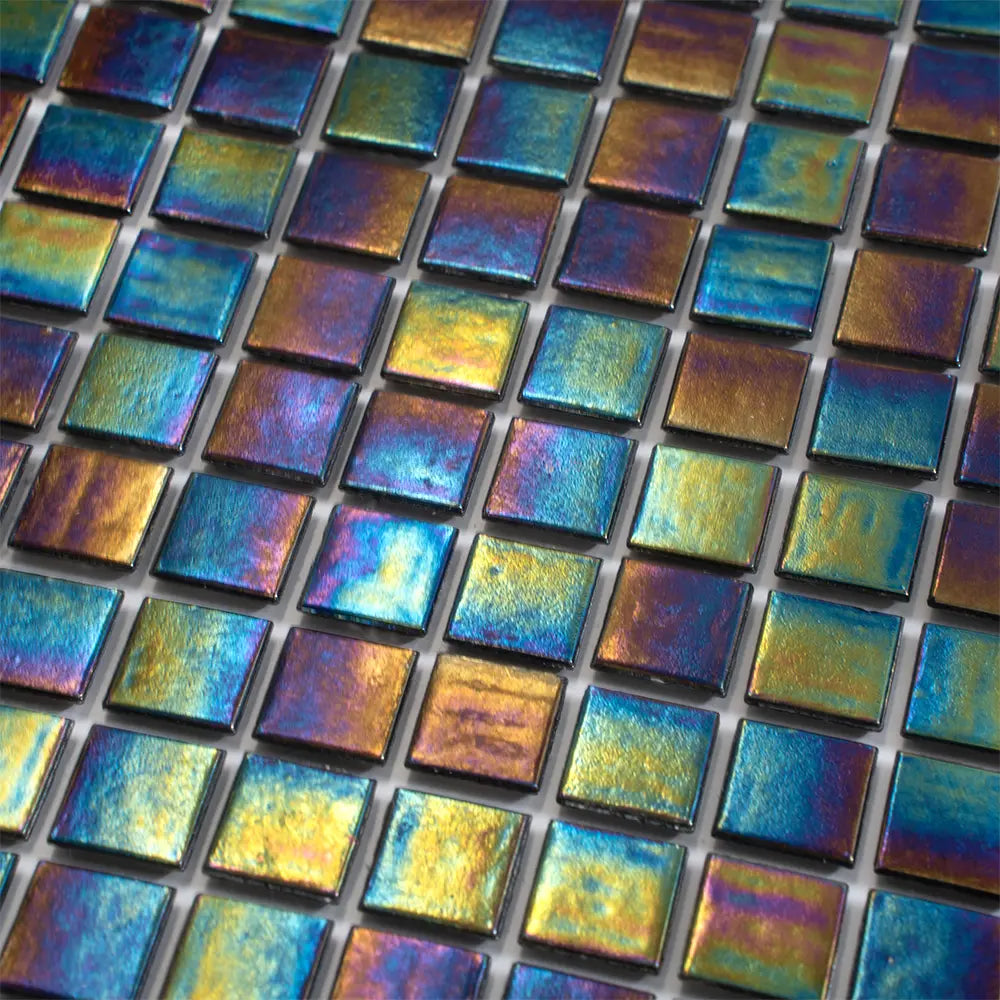 Dark Rainbow Squares Glass Pool Tile | Tile Club