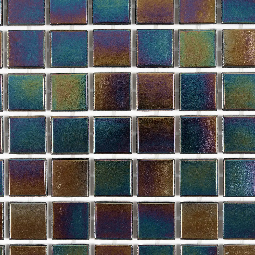 Dark Rainbow Squares Glass Pool Tile