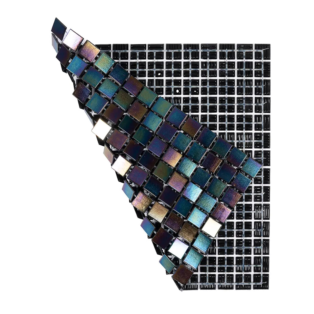 Dark Rainbow Squares Glass Pool Tile