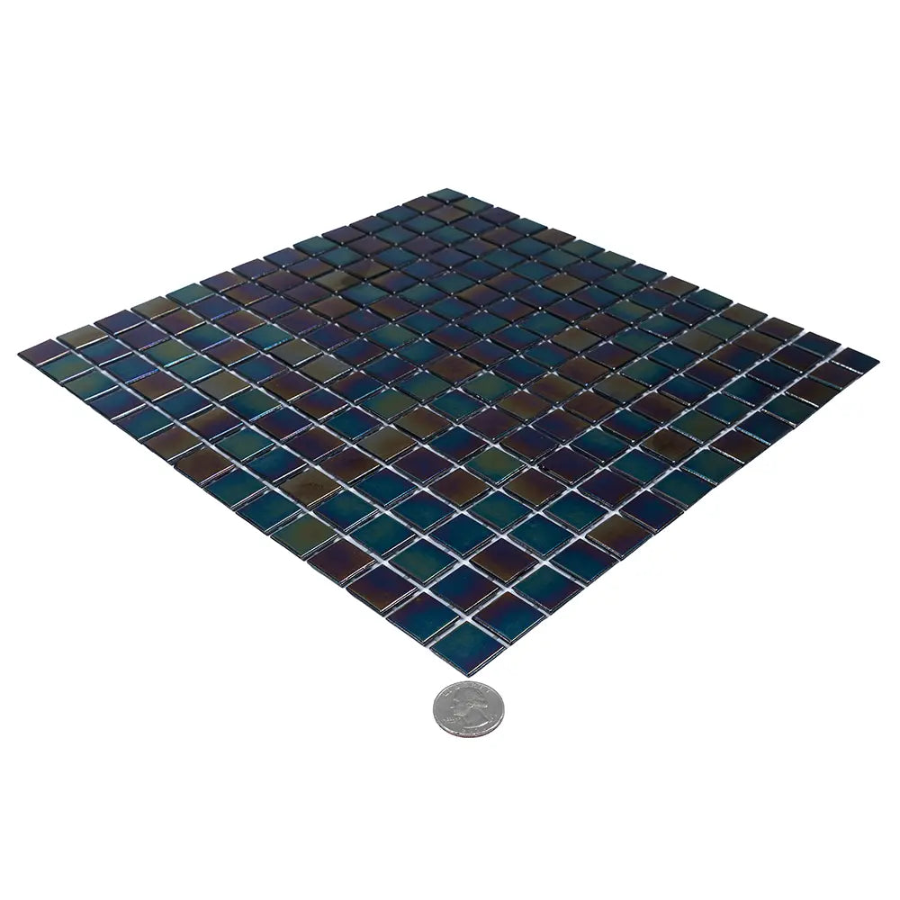 Dark Rainbow Squares Glass Pool Tile