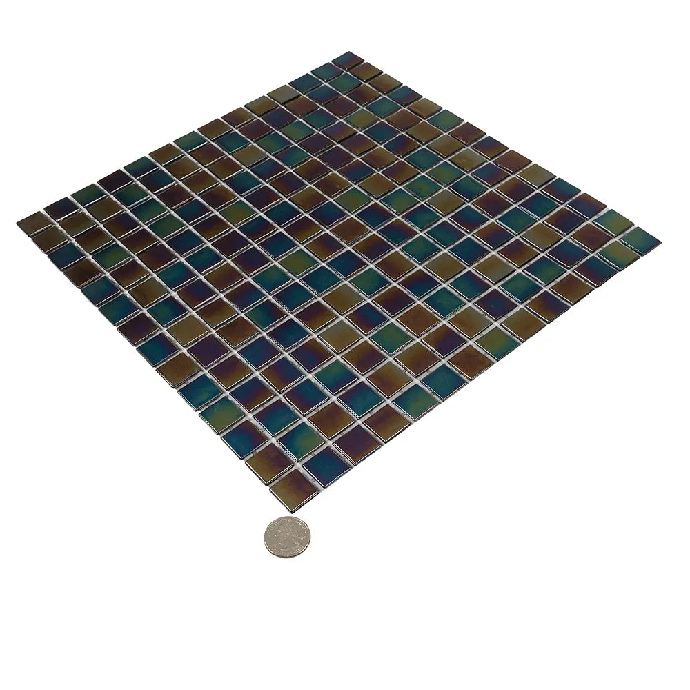 Dark Rainbow Squares Glass Pool Tile