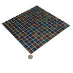 Dark Rainbow Squares Glass Pool Tile