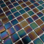 Dark Rainbow Squares Glass Pool Tile