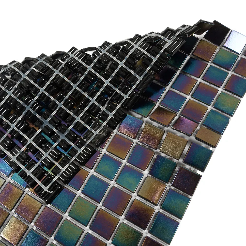 Dark Rainbow Squares Glass Pool Tile