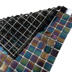 Dark Rainbow Squares Glass Pool Tile