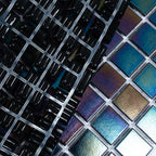 Dark Rainbow Squares Glass Pool Tile