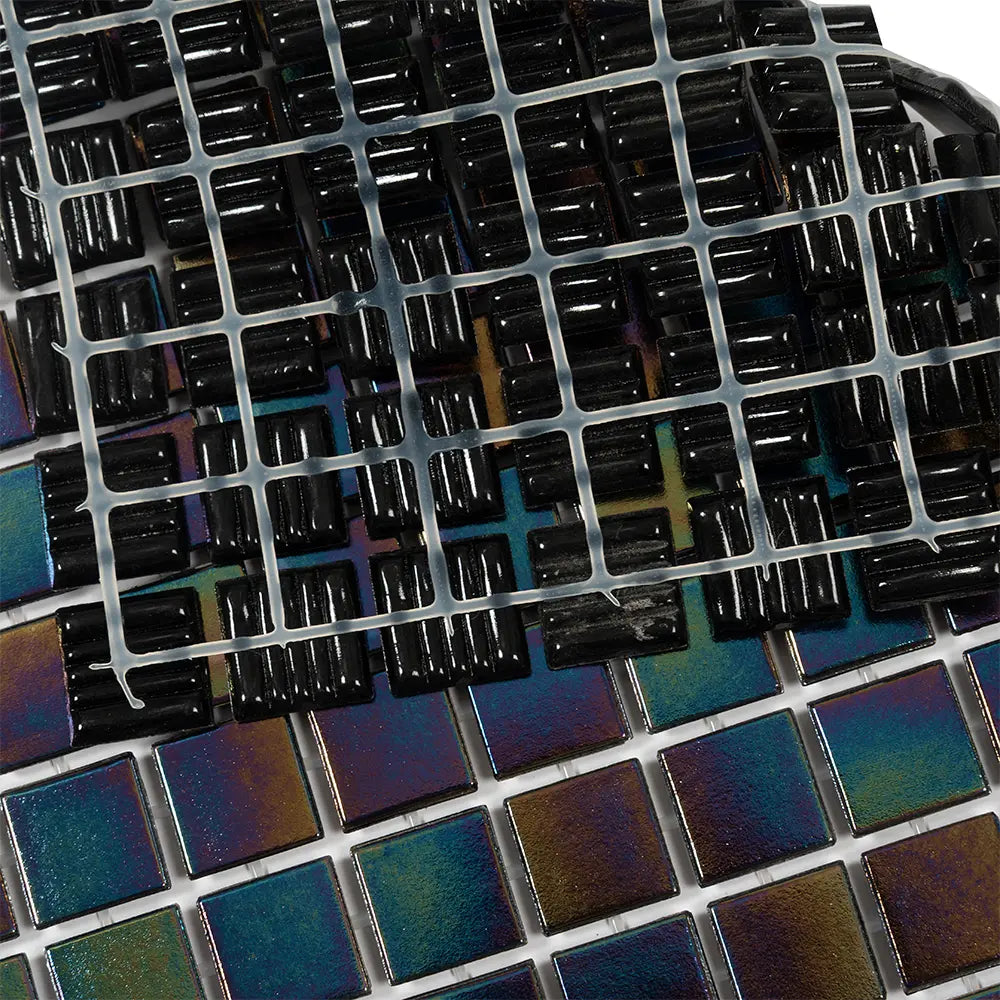 Dark Rainbow Squares Glass Pool Tile