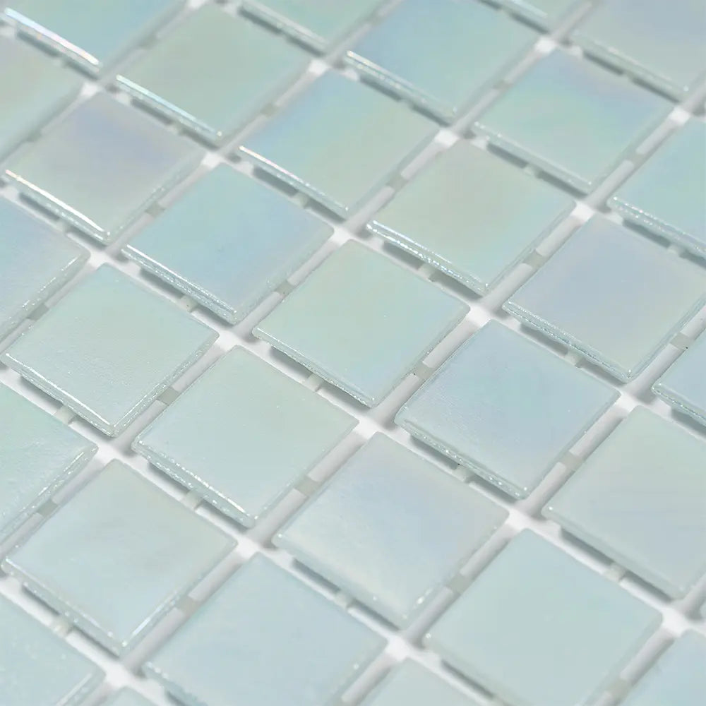 Pearly Powder Blue Squares Glass Pool Tile | Tile Club