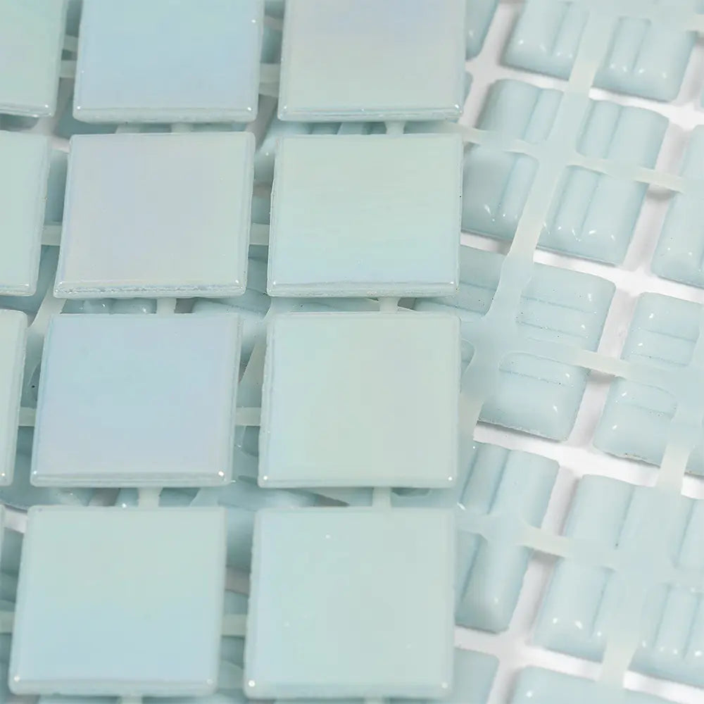 Pearly Powder Blue Squares Glass Pool Tile | Tile Club