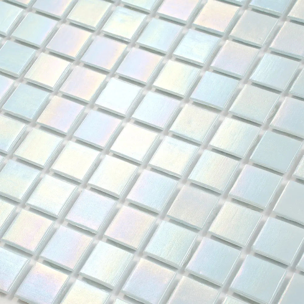 Pearly Powder Blue Squares Glass Pool Tile | Tile Club