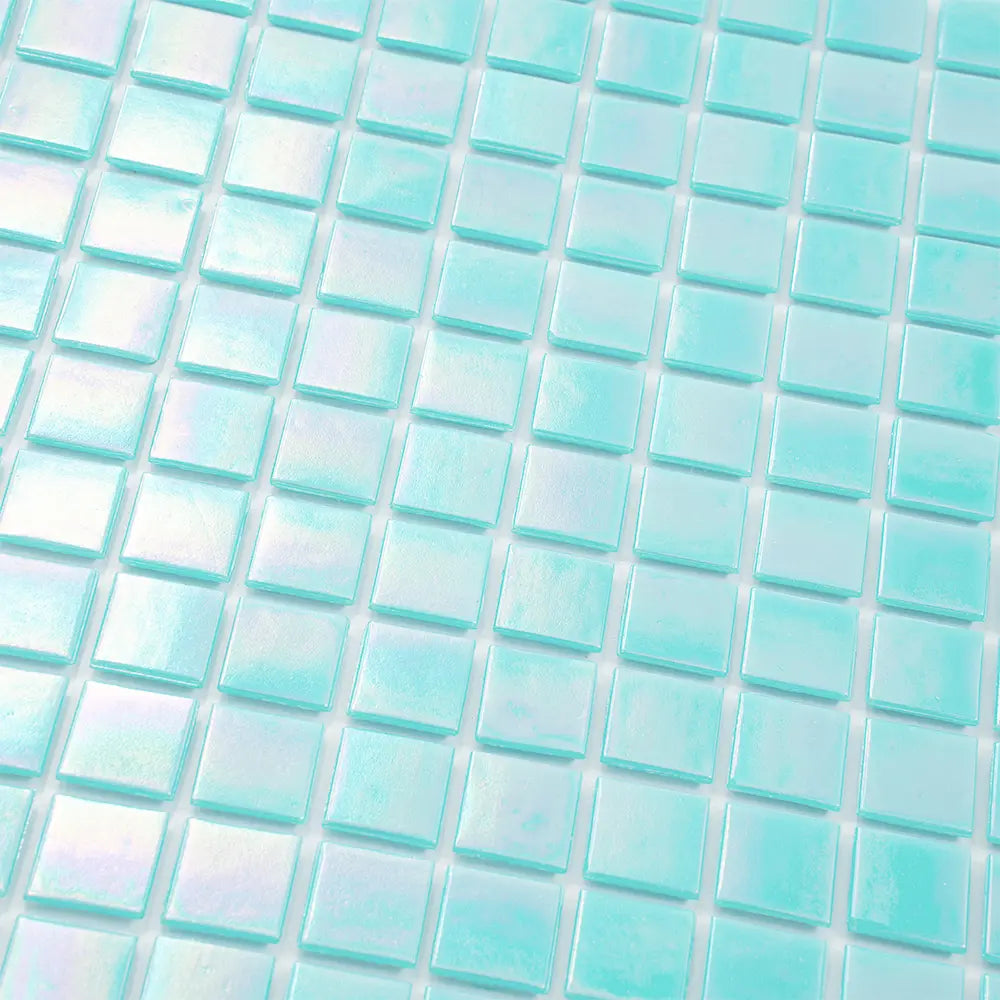 Pearly Aqua Blue Squares Glass Pool Tile | Tile Club