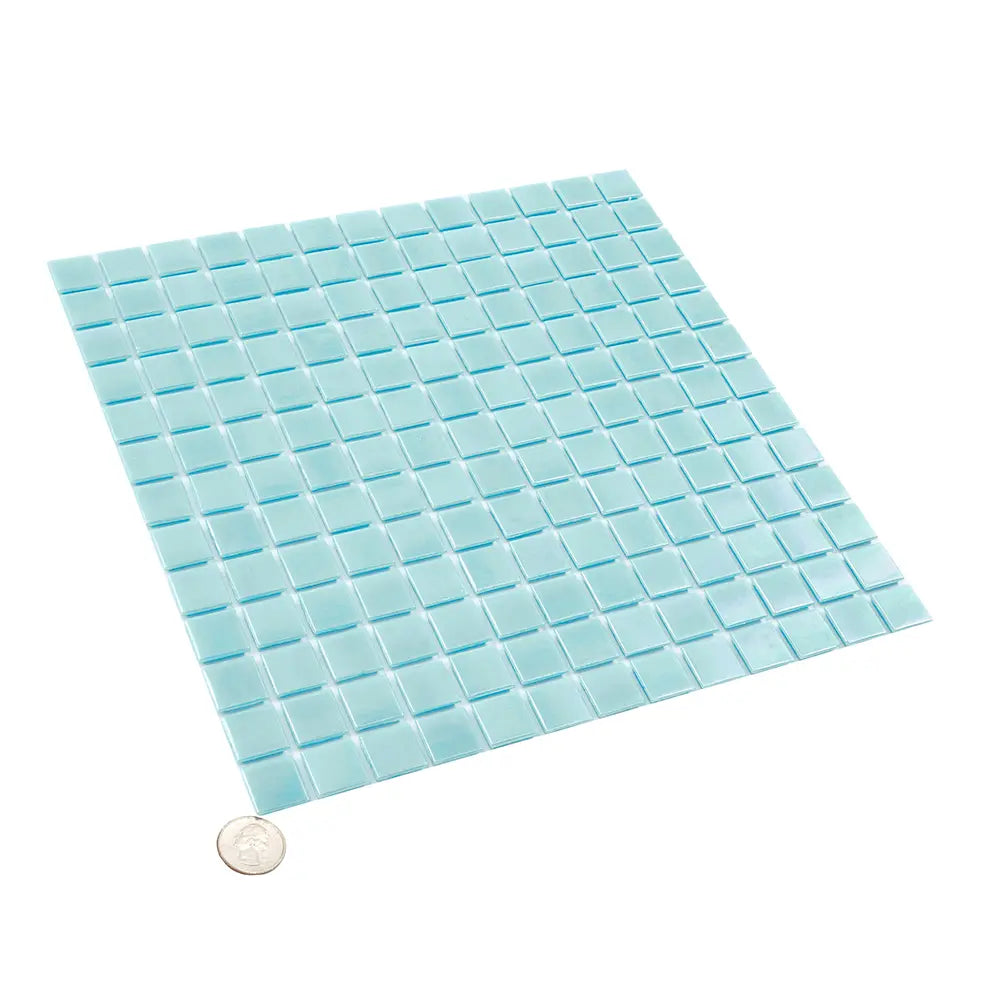 Pearly Aqua Blue Squares Glass Pool Tile | Tile Club