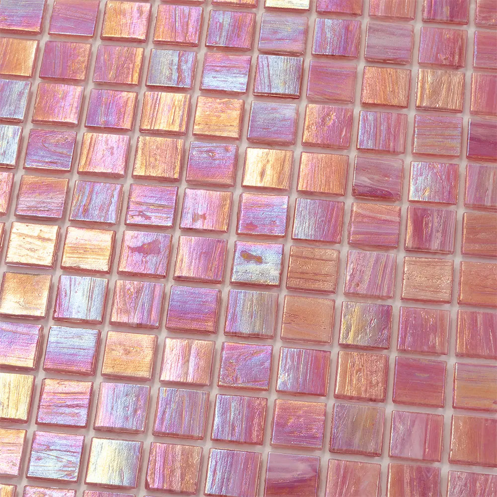 Pearly Swirled Pink Squares Glass Pool Tile | Tile Club
