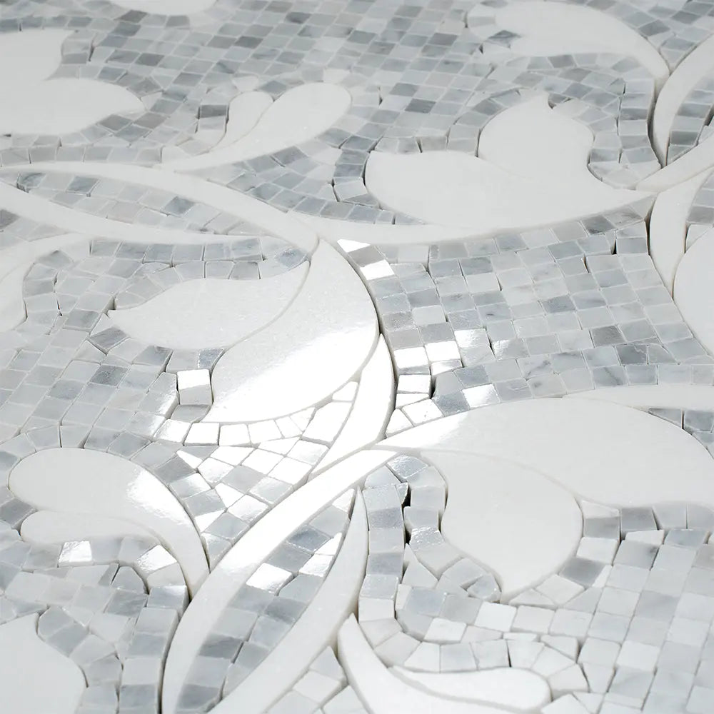 Floral Dream Bianco Carrara & Thassos Mosaic Tile | Tile Club