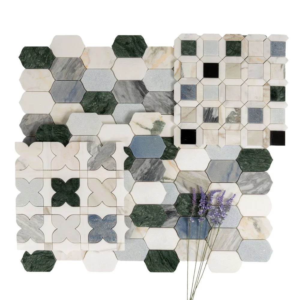 Geometria Marble Multicolor Picket Mosaic Tile | Tile Club