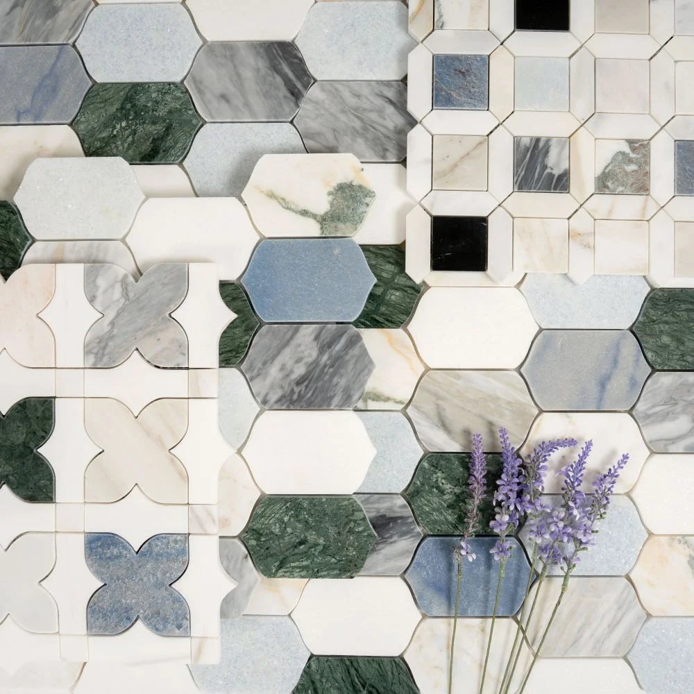 Geometria Marble Multicolor Picket Mosaic Tile | Tile Club