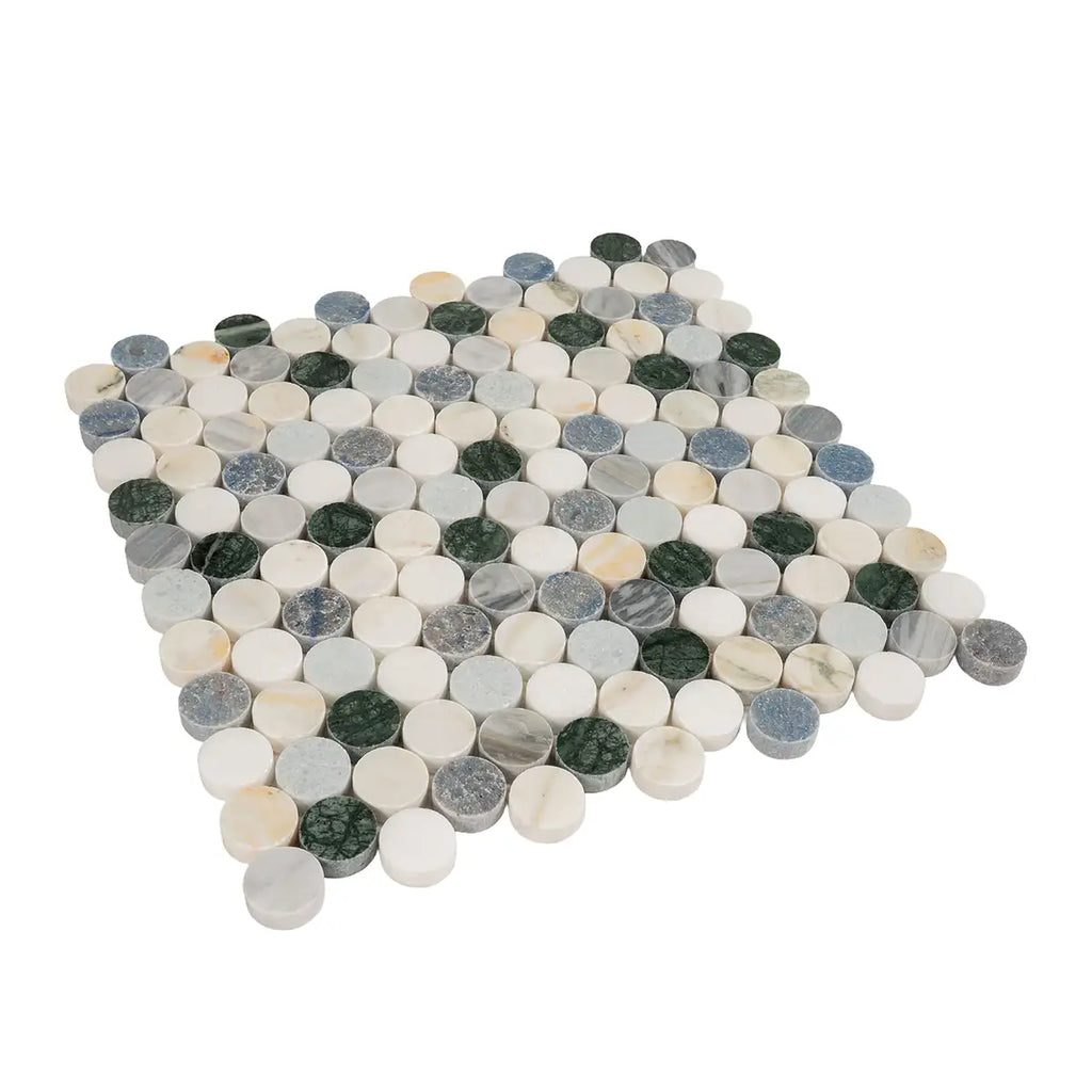 Geometria Marble Multicolor Penny Mosaic Tile | Tile Club