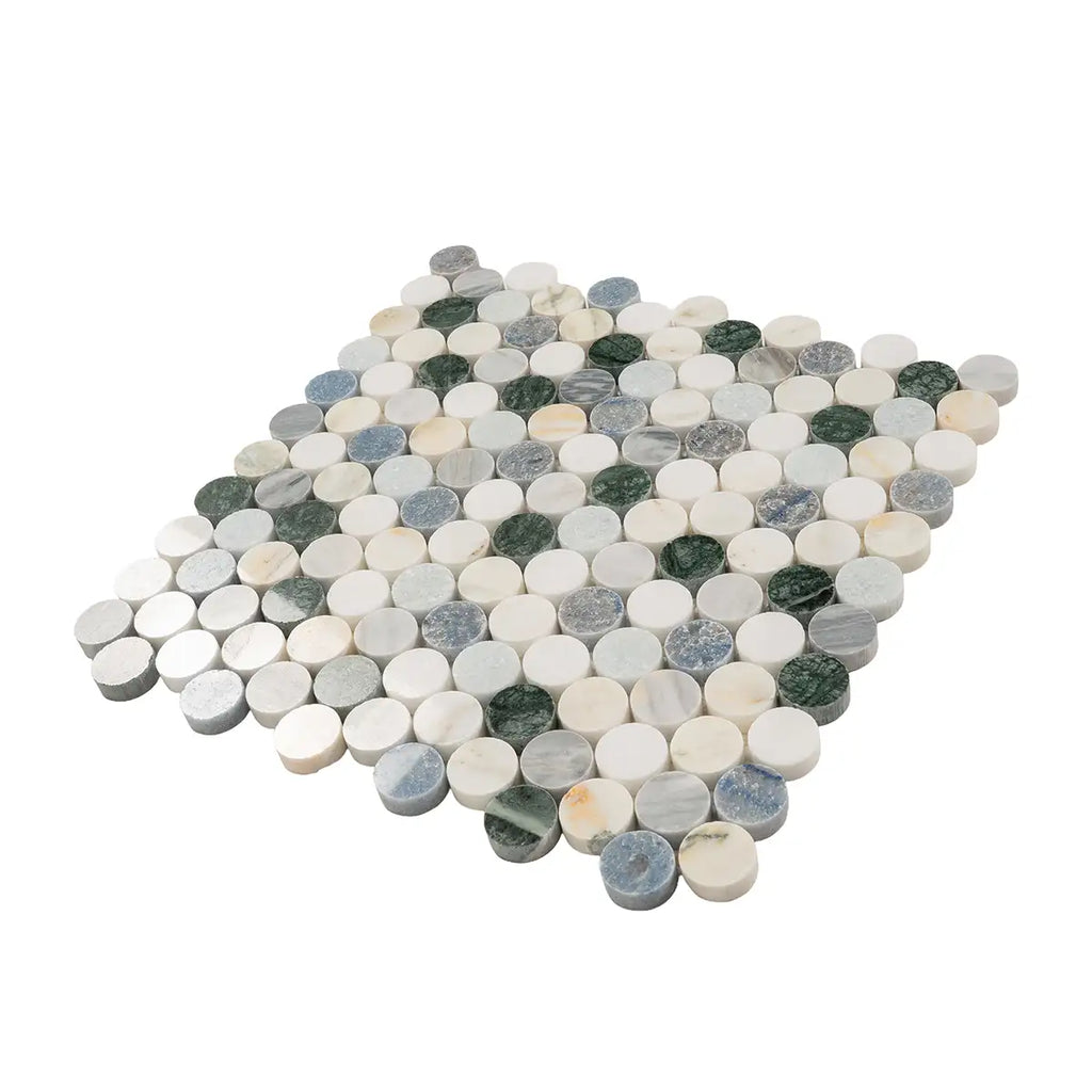 Geometria Marble Multicolor Penny Mosaic Tile | Tile Club
