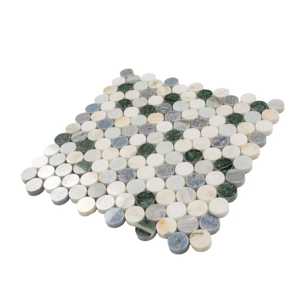 Geometria Marble Multicolor Penny Mosaic Tile | Tile Club