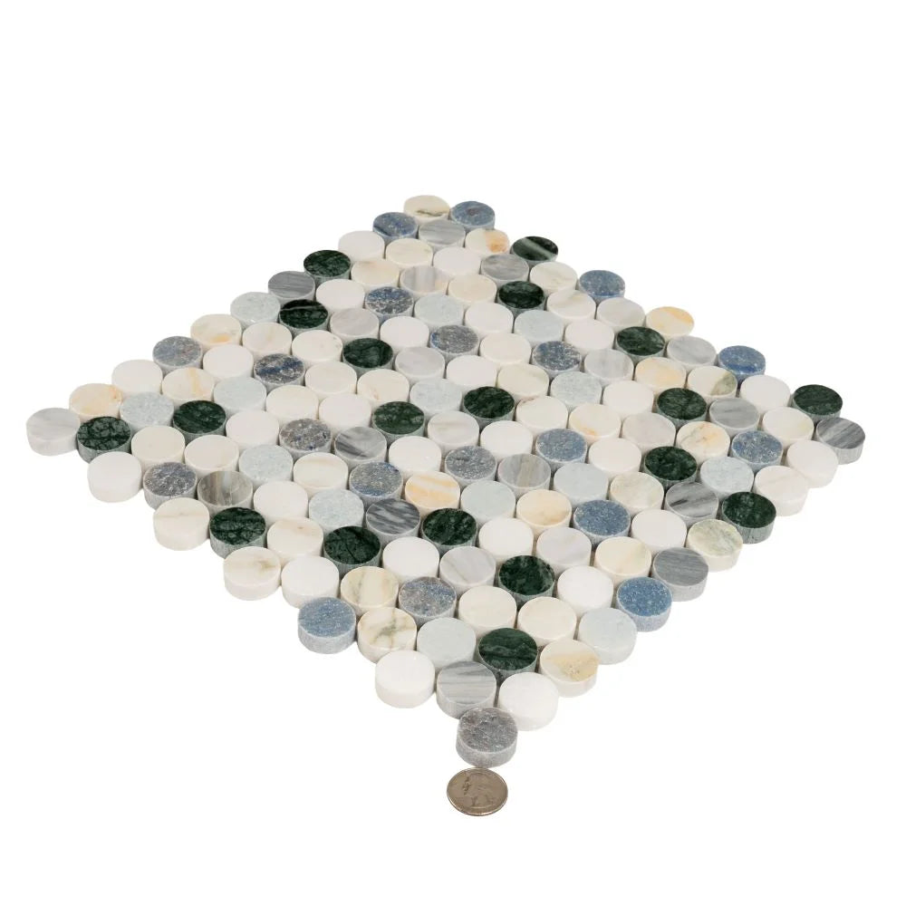Geometria Marble Multicolor Penny Mosaic Tile | Tile Club