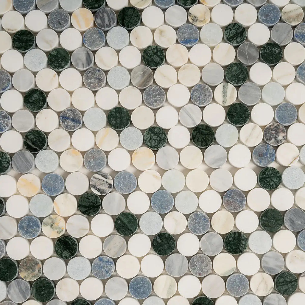 Geometria Marble Multicolor Penny Mosaic Tile | Tile Club