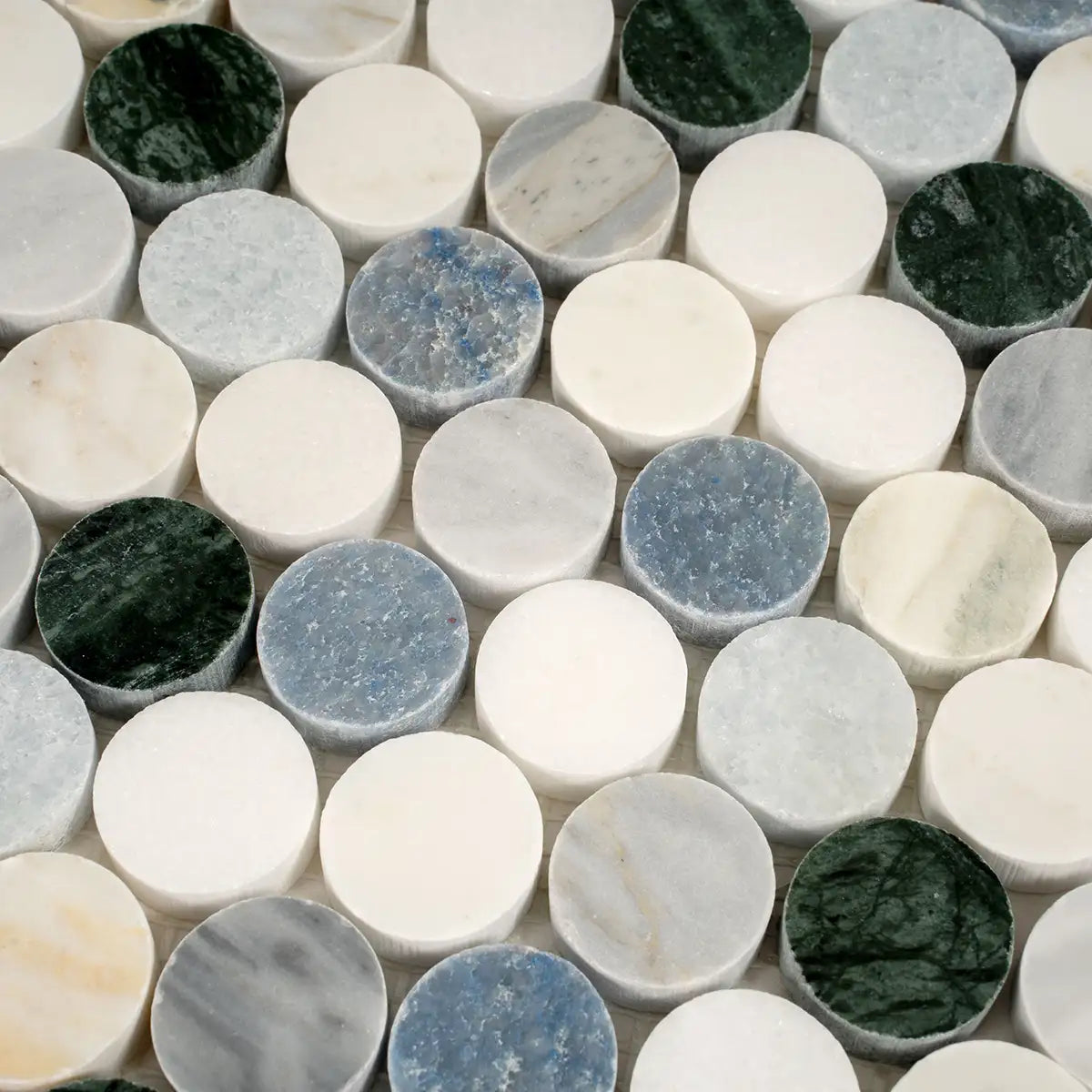 Geometria Marble Multicolor Penny Mosaic Tile | Tile Club