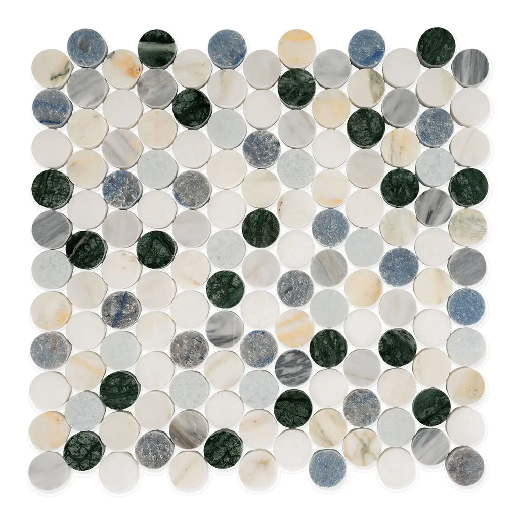 Geometria Marble Multicolor Penny Mosaic Tile | Tile Club