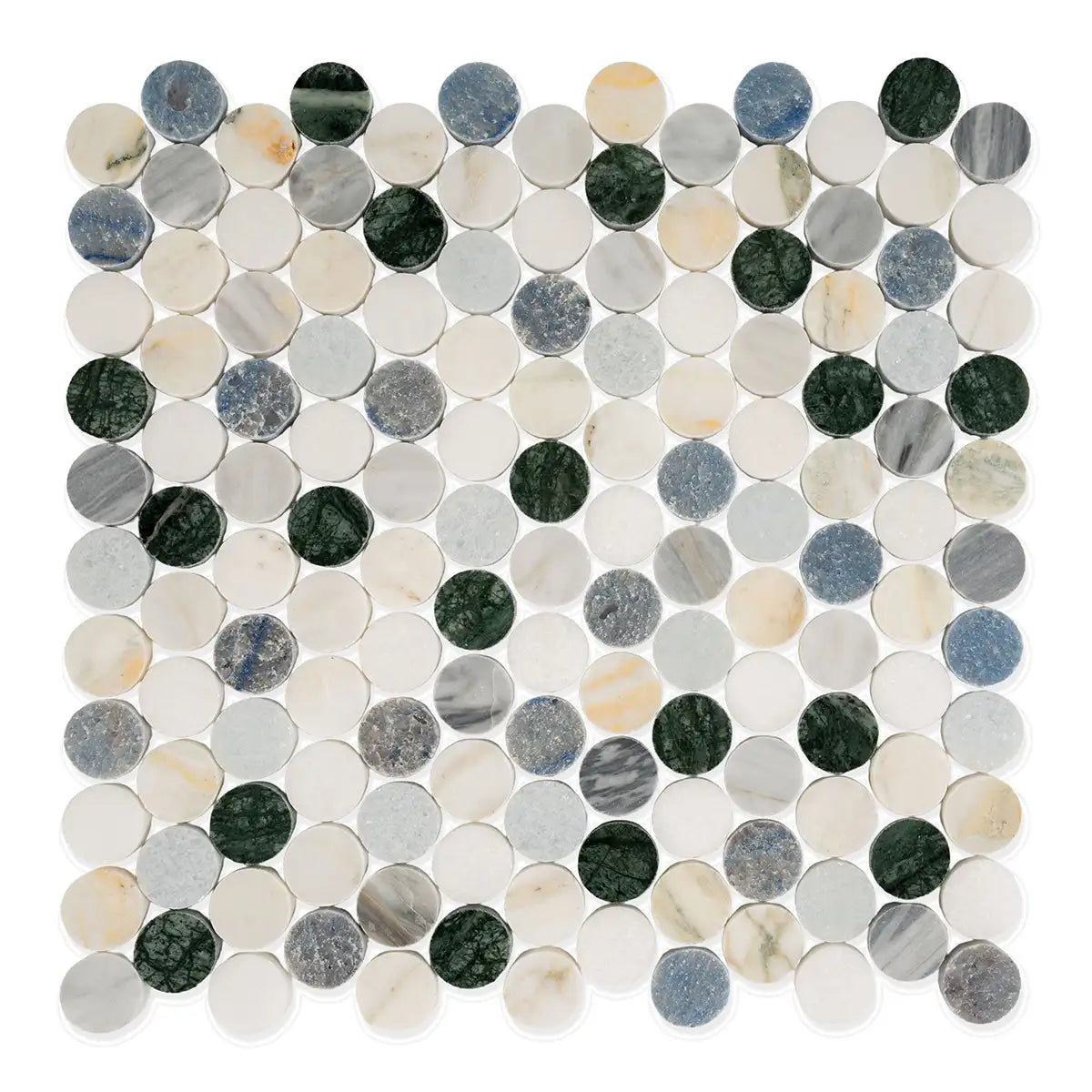 Geometria Marble Multicolor Penny Mosaic Tile | Tile Club