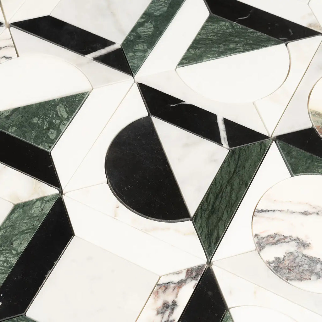 Geometria Marble Split Moon Mosaic Tile | Tile Club