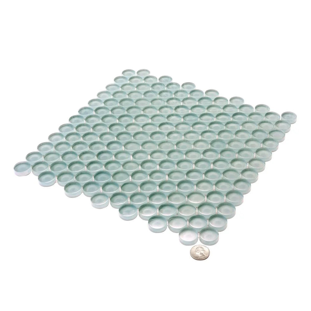 Pale Aqua Glass Penny Round Tile | Tile Club