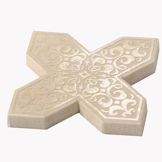 Moroccan Star & Cross Crema Etched Marble Mosaic Tile | Tile Club