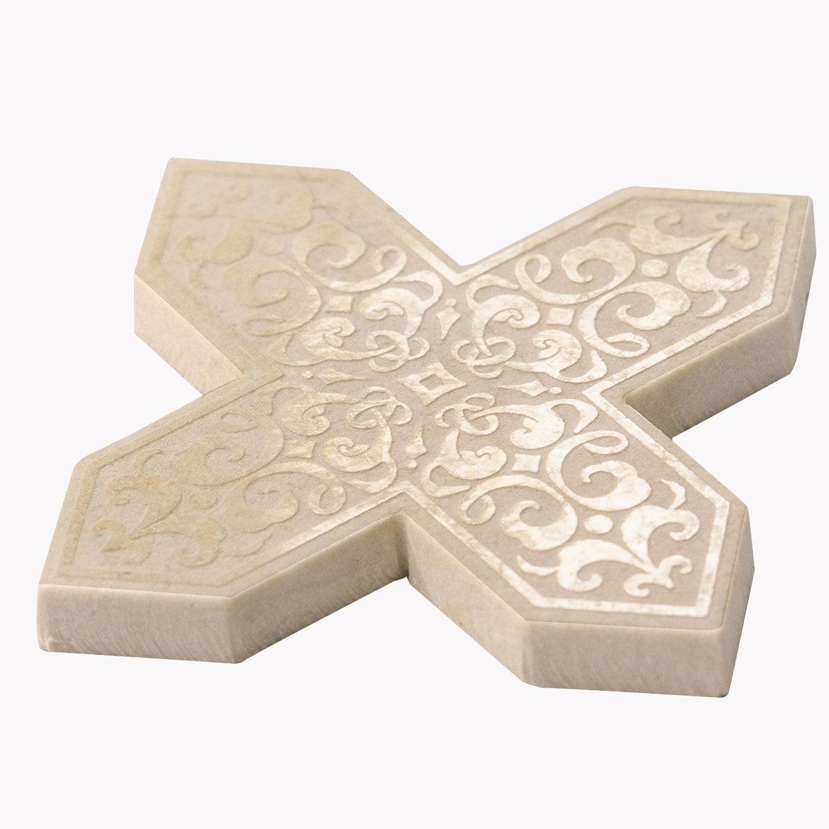Moroccan Star & Cross Crema Etched Marble Mosaic Tile