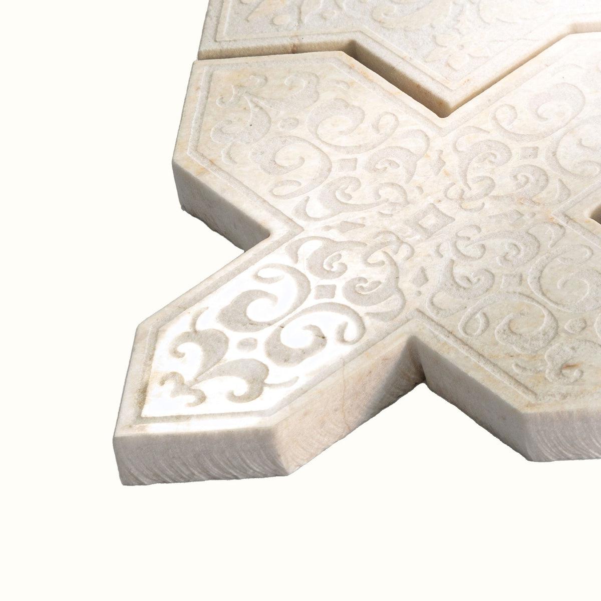 Moroccan Star & Cross Crema Etched Marble Mosaic Tile | Tile Club