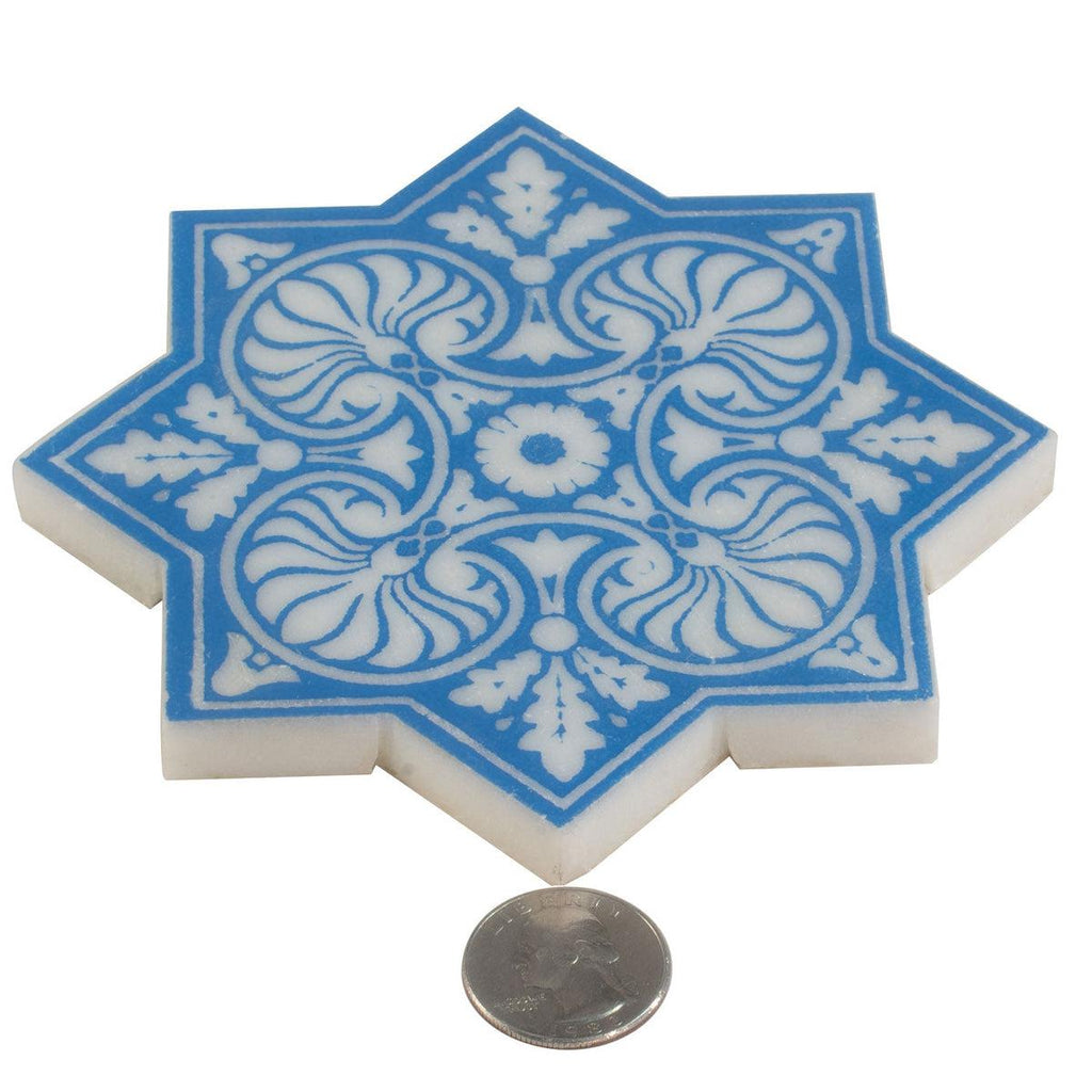 Moroccan Star & Cross Blue Etched Marble Mosaic Tile | Tile Club