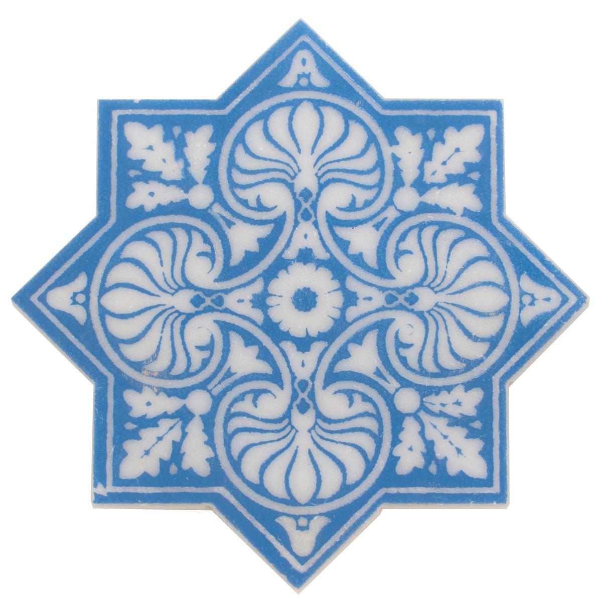 Moroccan Star & Cross Blue Etched Marble Mosaic Tile | Tile Club