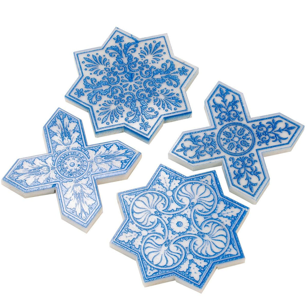 Moroccan Star & Cross Blue Etched Marble Mosaic Tile | Tile Club