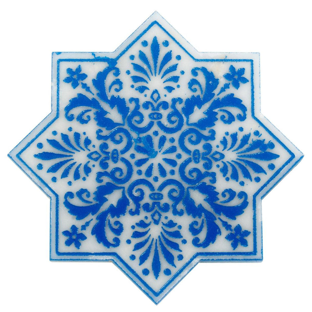 Moroccan Star & Cross Blue Etched Marble Mosaic Tile | Tile Club