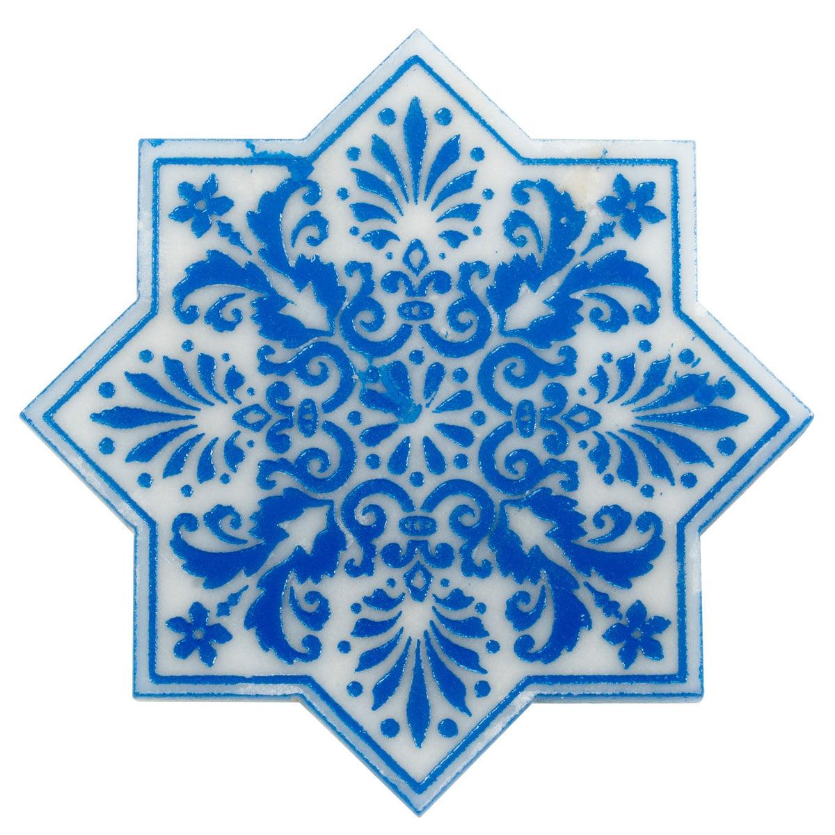 Moroccan Star & Cross Blue Etched Marble Mosaic Tile | Tile Club
