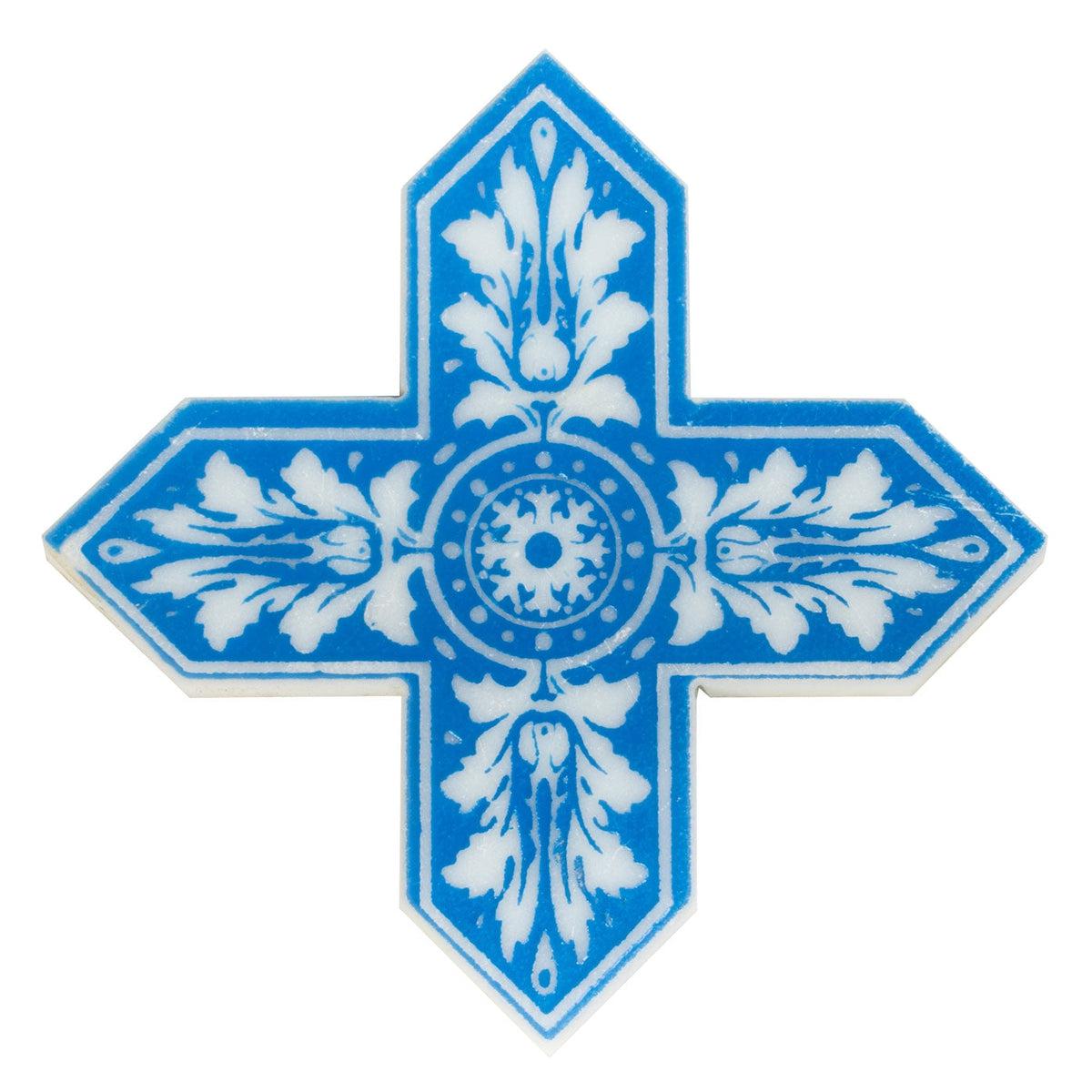 Moroccan Star & Cross Blue Etched Marble Mosaic Tile | Tile Club