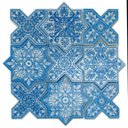 Moroccan Star & Cross Blue Etched Marble Mosaic Tile | Tile Club