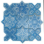 Moroccan Star & Cross Blue Etched Marble Mosaic Tile | Tile Club