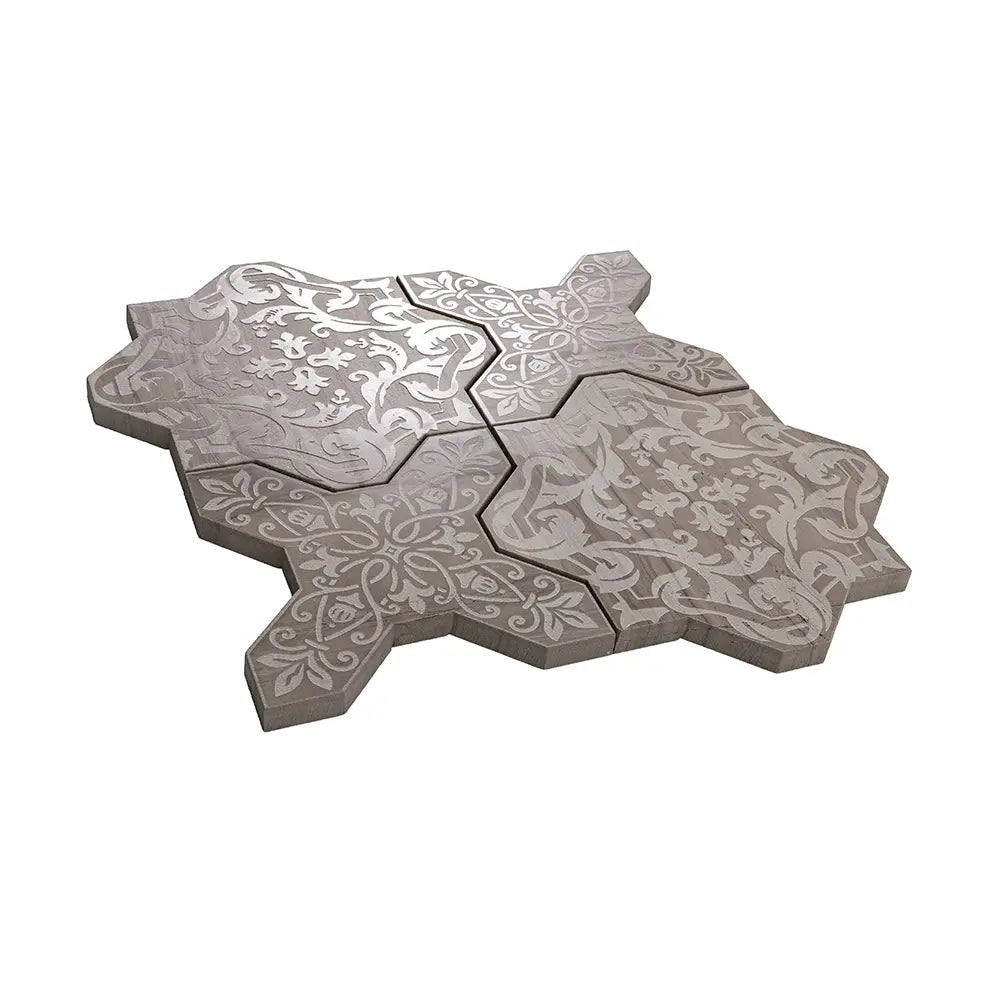 Babylon Grey Star & Cross Etched Marble Mosaic Tile | Tile Club