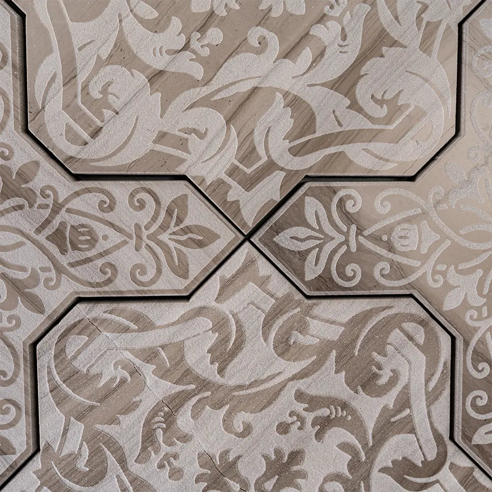 Babylon Grey Star & Cross Etched Marble Mosaic Tile | Tile Club