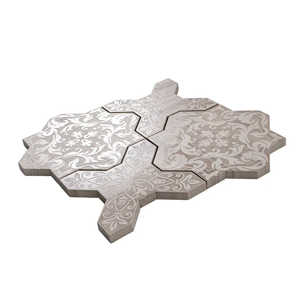 Babylon Grey Star & Cross Etched Marble Mosaic Tile | Tile Club