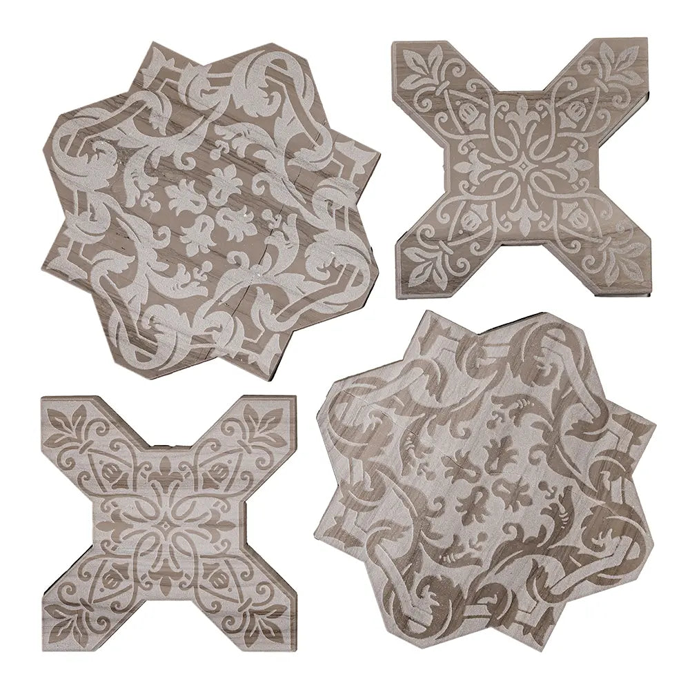 Babylon Grey Star & Cross Etched Marble Mosaic Tile | Tile Club