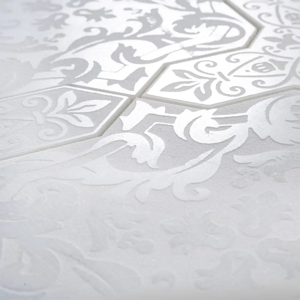 Babylon White Star & Cross Etched Marble Mosaic Tile | Tile Club