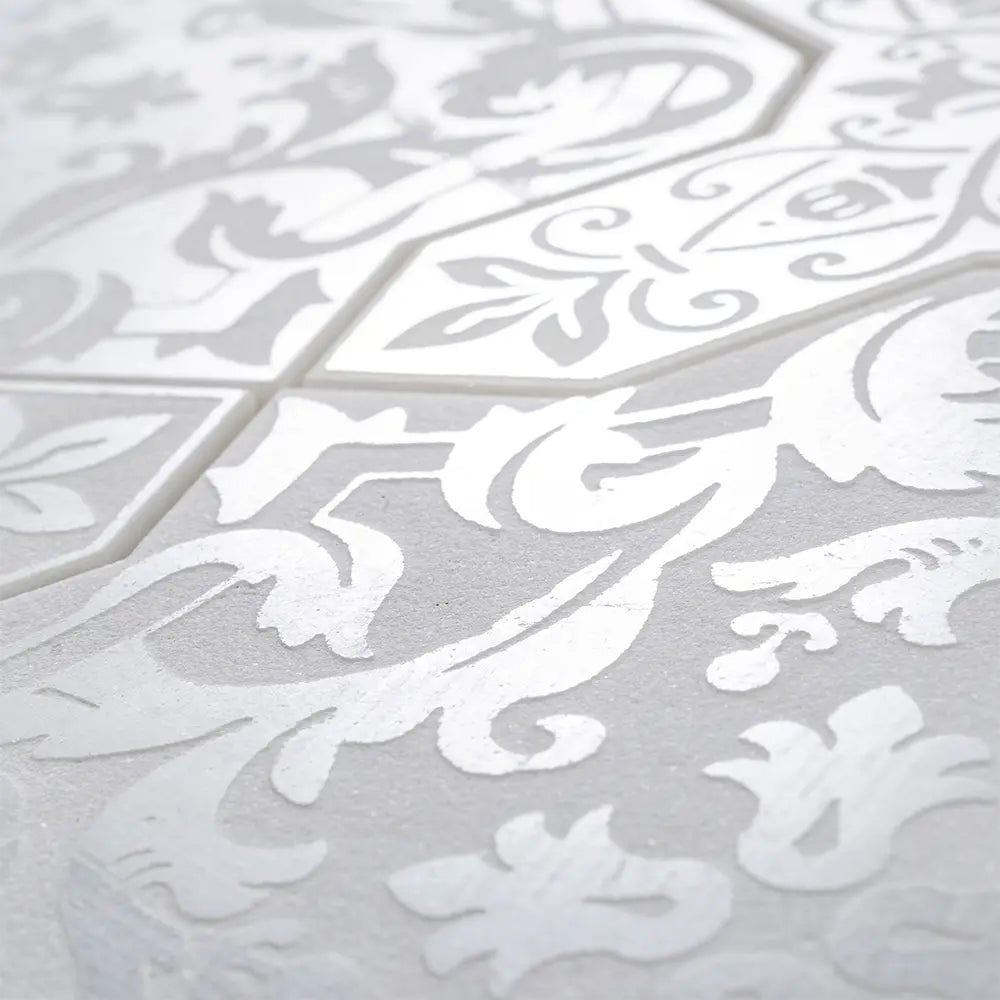 Babylon White Star & Cross Etched Marble Mosaic Tile | Tile Club