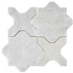 Babylon White Star & Cross Etched Marble Mosaic Tile | Tile Club